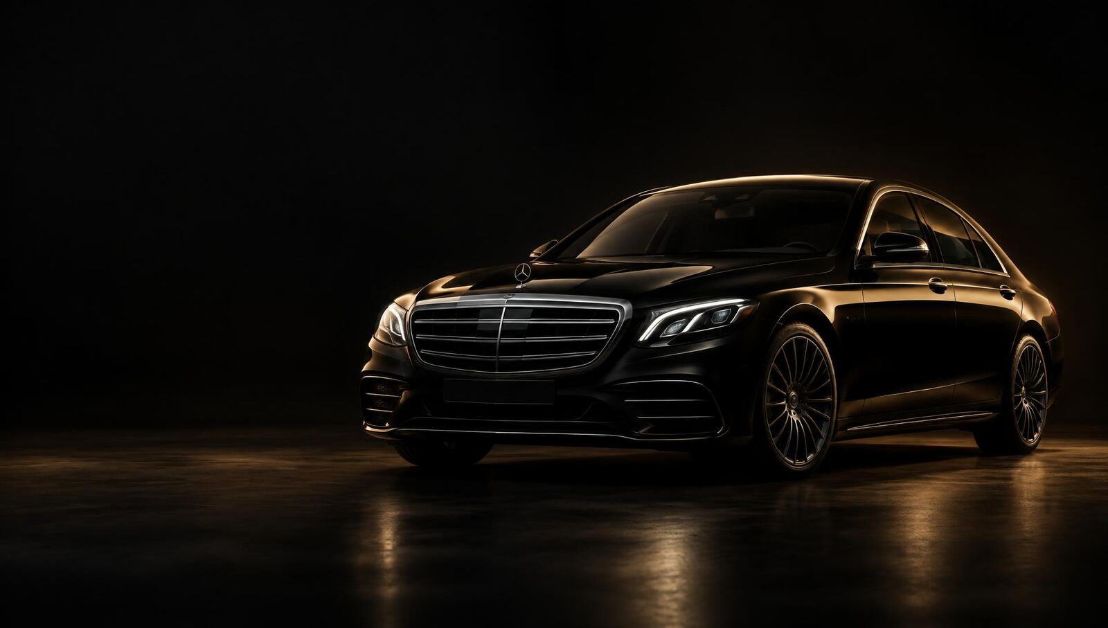 Zwarte zakelijke luxe sedan in een donkere studio